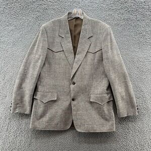 VTG Pioneer Wear Sport Coat 44R Tan Linen Silk Tweed Western Cowboy Blazer